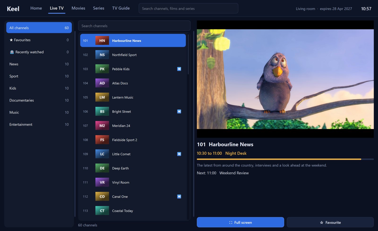 Real Keel live TV interface